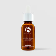 iS Clinical Pro-Heal Serum Advance+ 1oz amber glass dropper bottle with silver cap and white bulb, cosmeceuticals innovative skincare