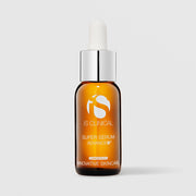 iS Clinical Super Serum Advance+ 0.5oz amber glass dropper bottle with silver cap and white bulb, cosmeceuticals innovative skincare