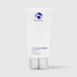 iS Clinical Warming Honey Cleanser white tube with silver cap and honeycomb pattern, innovative skincare