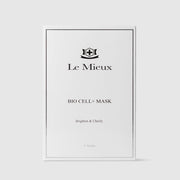 Le Mieux Bio Cell+ Mask brighten and clarify facial sheet mask white retail box with silver border containing 4 masks. Available at Art of Skin Care.
