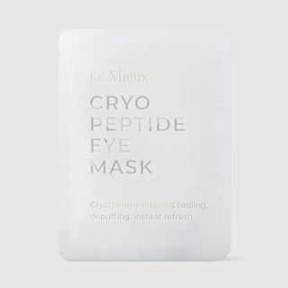 Le Mieux Cryo Peptide Eye Mask cryotherapy-inspired cooling depuffing instant refresh under-eye patch single-use white frosted packet. Available at Art of Skin Care