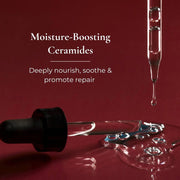 Le Mieux Derma Relief Serum moisture-boosting ceramides ingredient graphic showing serum drops falling from dropper formulated to deeply nourish soothe and promote skin repair. Available at Art of Skin Care