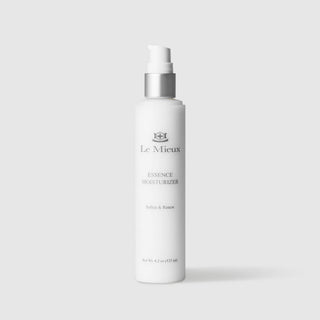 Le Mieux Essence Moisturizer soften and renew facial moisturizer 4.2 oz 125 ml tall white bottle with silver and white pump dispenser. Available at Art of Skin Care.