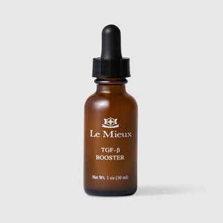 Le Mieux TGF-Beta Booster transforming growth factor facial serum travel size 0.5 oz 15 ml amber glass dropper bottle with black rubber bulb. Available at Art of Skin Care