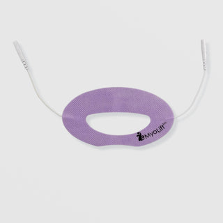 MyoLift conductive microcurrent lip mask in lavender purple with open center and dual snap connectors for perioral facial toning
