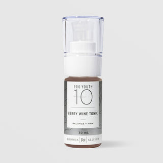 Rhonda Allison Pro Youth 10 Berry Wine Tonic Balance and Firm toner in a 30mL glass pump bottle with clear cap and botanical label on a light gray background