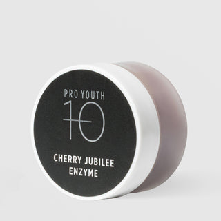 Rhonda Allison Pro Youth 10 Cherry Jubilee Enzyme mask in a small white jar with black lid label on a light gray background