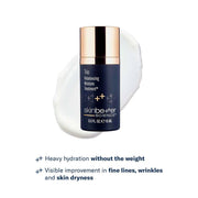 skinbetter science Trio Rebalancing Moisture Treatment 15mL navy bottle with rose gold cap and white cream swatch, reduces fine lines wrinkles and skin dryness