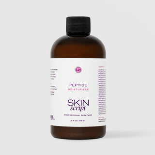 Skin Script Peptide Moisturizer amber bottle with black cap and white label, professional skin care, 8 fl oz 240ml